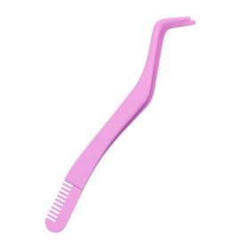 Eyelash With Comb Aid Metal Tweezers Beauty Tools (Color: Pink)