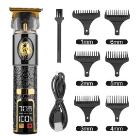 Hair Clipper Electric Electrical Hair Cutter Retro Oil Head Engraving (Option: Black Gold Big Head Old Man)