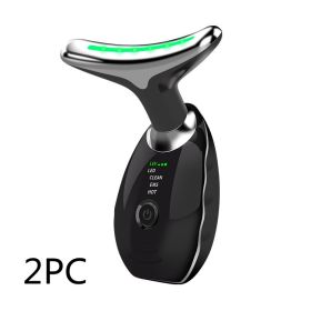 Neck Face Beauty Device Colorful LED Photon Therapy Skin Tighten Reduce Double Chin Anti Wrinkle Remove Lifting Massager (Option: Black-2PCS)